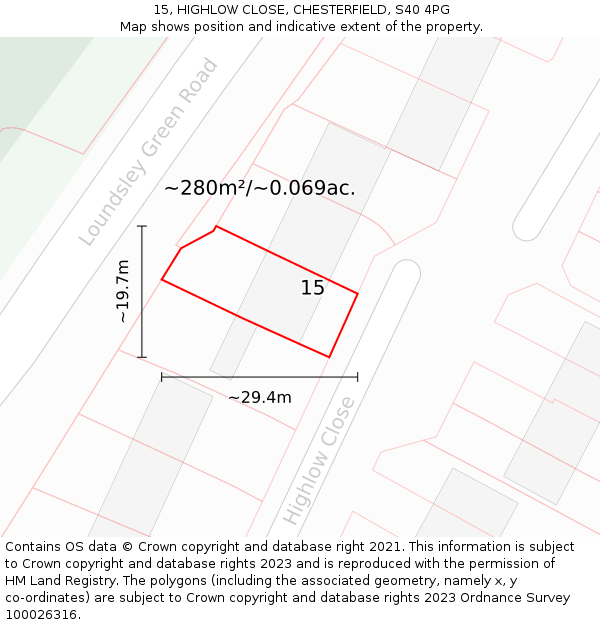 15, HIGHLOW CLOSE, CHESTERFIELD, S40 4PG: Plot and title map