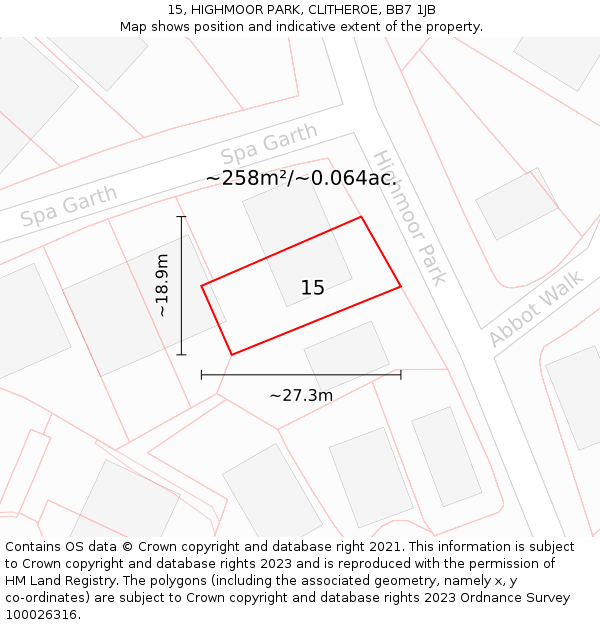 15, HIGHMOOR PARK, CLITHEROE, BB7 1JB: Plot and title map