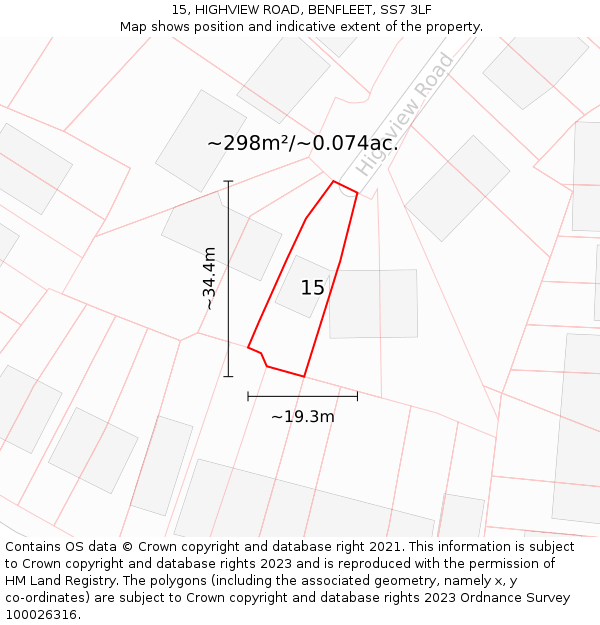 15, HIGHVIEW ROAD, BENFLEET, SS7 3LF: Plot and title map
