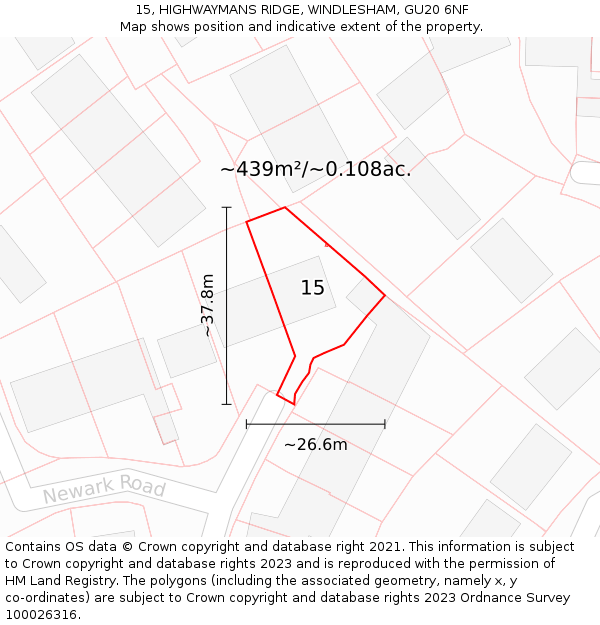 15, HIGHWAYMANS RIDGE, WINDLESHAM, GU20 6NF: Plot and title map