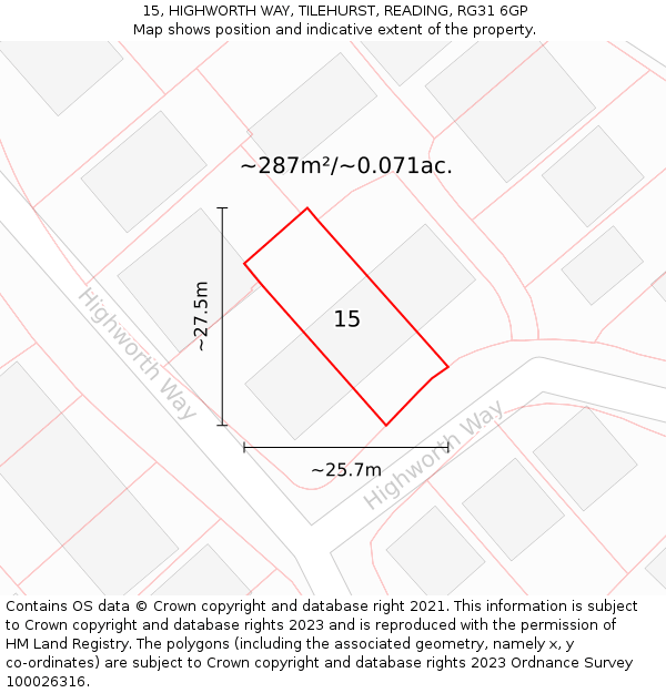 15, HIGHWORTH WAY, TILEHURST, READING, RG31 6GP: Plot and title map