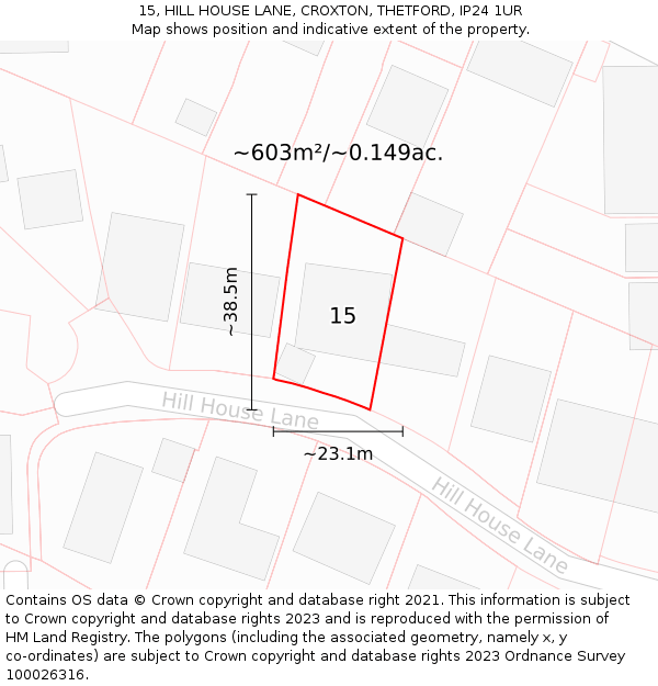 15, HILL HOUSE LANE, CROXTON, THETFORD, IP24 1UR: Plot and title map