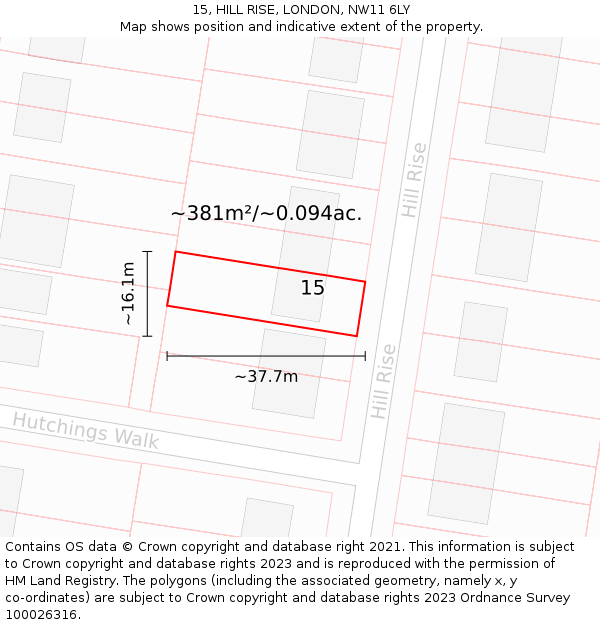 15, HILL RISE, LONDON, NW11 6LY: Plot and title map