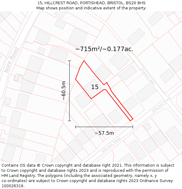 15, HILLCREST ROAD, PORTISHEAD, BRISTOL, BS20 8HS: Plot and title map