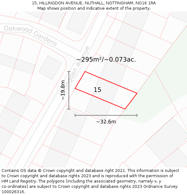 15, HILLINGDON AVENUE, NUTHALL, NOTTINGHAM, NG16 1RA: Plot and title map