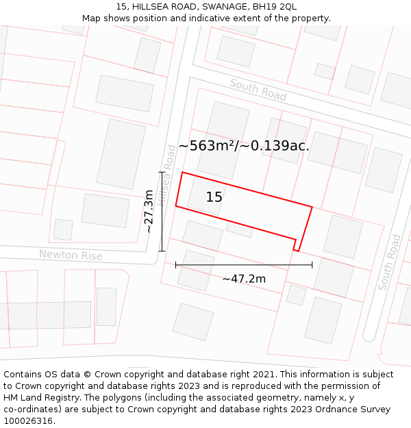 15, HILLSEA ROAD, SWANAGE, BH19 2QL: Plot and title map