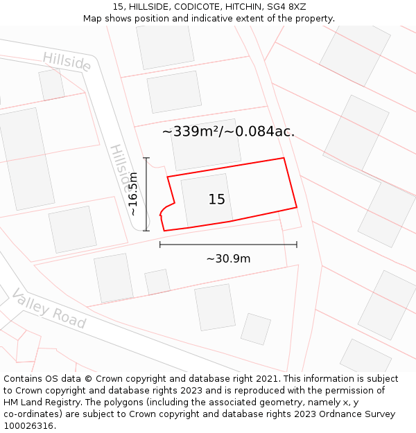 15, HILLSIDE, CODICOTE, HITCHIN, SG4 8XZ: Plot and title map