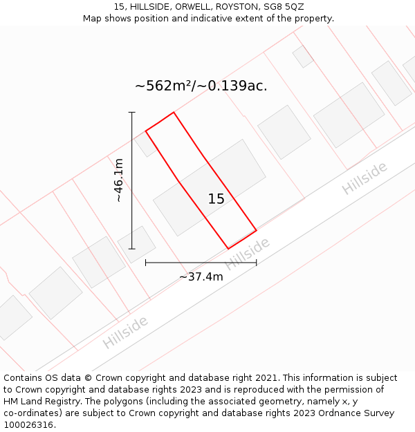 15, HILLSIDE, ORWELL, ROYSTON, SG8 5QZ: Plot and title map