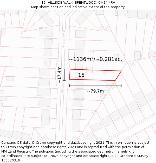 15, HILLSIDE WALK, BRENTWOOD, CM14 4RA: Plot and title map