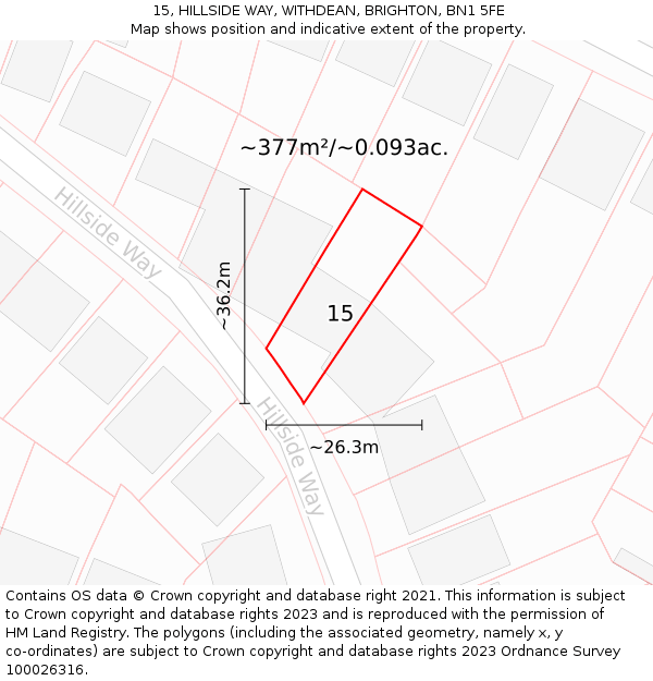 15, HILLSIDE WAY, WITHDEAN, BRIGHTON, BN1 5FE: Plot and title map