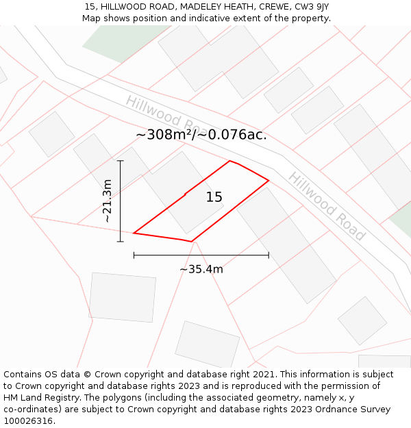 15, HILLWOOD ROAD, MADELEY HEATH, CREWE, CW3 9JY: Plot and title map