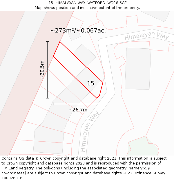 15, HIMALAYAN WAY, WATFORD, WD18 6GF: Plot and title map