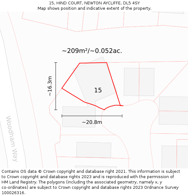 15, HIND COURT, NEWTON AYCLIFFE, DL5 4SY: Plot and title map