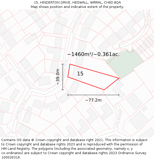 15, HINDERTON DRIVE, HESWALL, WIRRAL, CH60 8QA: Plot and title map