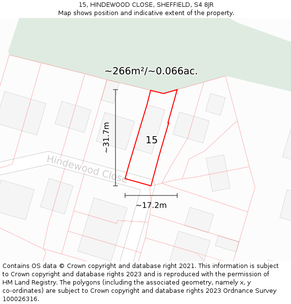 15, HINDEWOOD CLOSE, SHEFFIELD, S4 8JR: Plot and title map