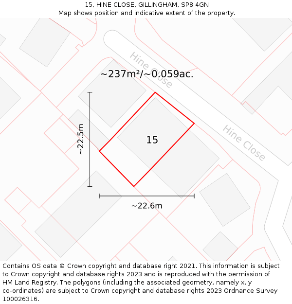15, HINE CLOSE, GILLINGHAM, SP8 4GN: Plot and title map