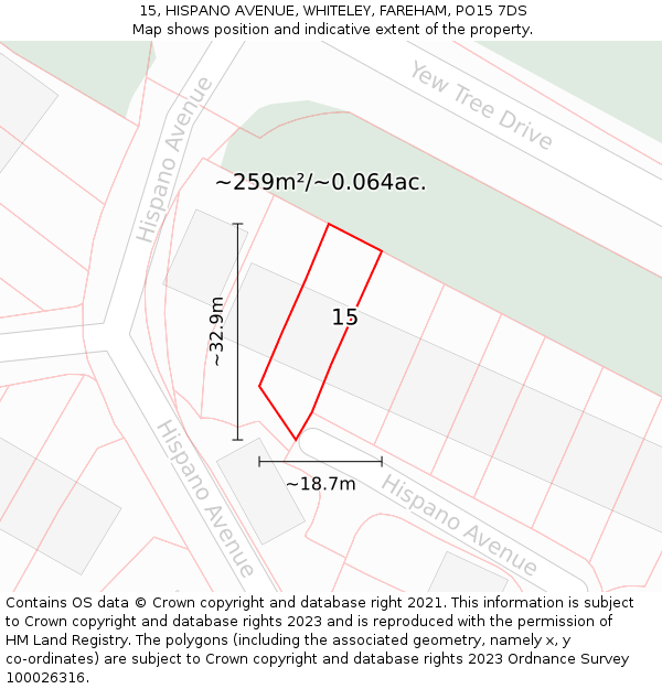 15, HISPANO AVENUE, WHITELEY, FAREHAM, PO15 7DS: Plot and title map