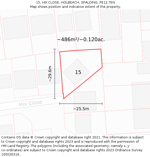 15, HIX CLOSE, HOLBEACH, SPALDING, PE12 7EN: Plot and title map