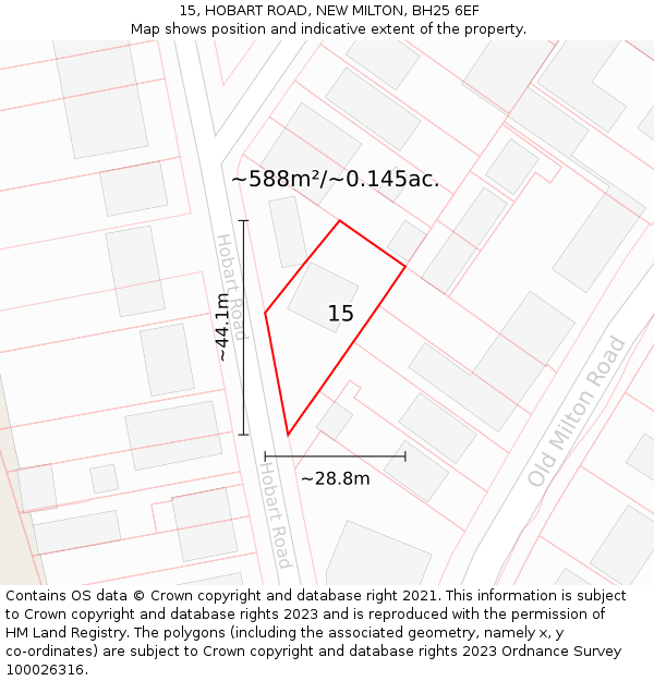 15, HOBART ROAD, NEW MILTON, BH25 6EF: Plot and title map