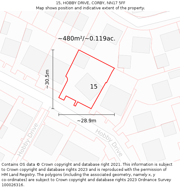 15, HOBBY DRIVE, CORBY, NN17 5FF: Plot and title map
