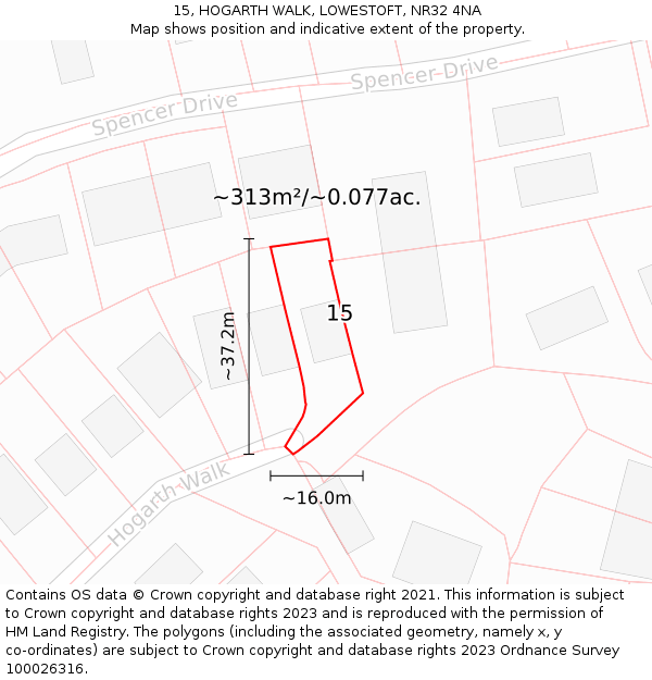 15, HOGARTH WALK, LOWESTOFT, NR32 4NA: Plot and title map