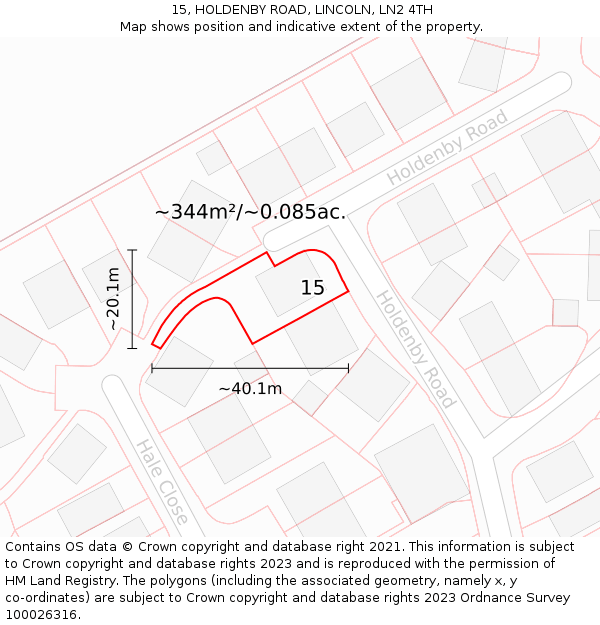 15, HOLDENBY ROAD, LINCOLN, LN2 4TH: Plot and title map