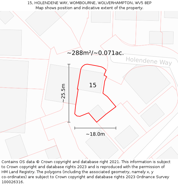 15, HOLENDENE WAY, WOMBOURNE, WOLVERHAMPTON, WV5 8EP: Plot and title map