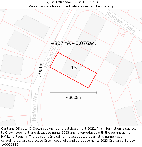 15, HOLFORD WAY, LUTON, LU3 4EA: Plot and title map