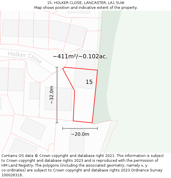 15, HOLKER CLOSE, LANCASTER, LA1 5UW: Plot and title map