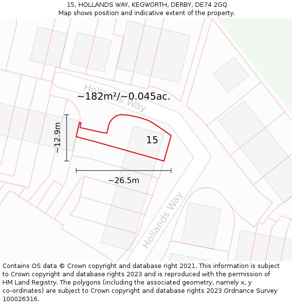 15, HOLLANDS WAY, KEGWORTH, DERBY, DE74 2GQ: Plot and title map
