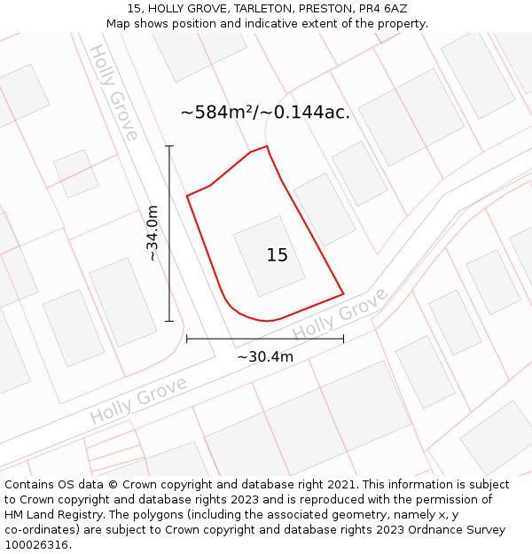 15, HOLLY GROVE, TARLETON, PRESTON, PR4 6AZ: Plot and title map