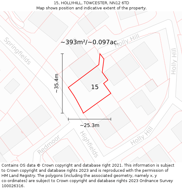 15, HOLLYHILL, TOWCESTER, NN12 6TD: Plot and title map
