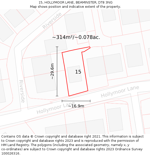 15, HOLLYMOOR LANE, BEAMINSTER, DT8 3NG: Plot and title map