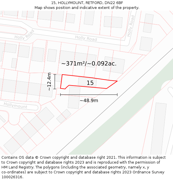 15, HOLLYMOUNT, RETFORD, DN22 6BF: Plot and title map