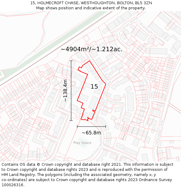 15, HOLMECROFT CHASE, WESTHOUGHTON, BOLTON, BL5 3ZN: Plot and title map