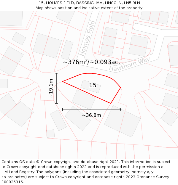 15, HOLMES FIELD, BASSINGHAM, LINCOLN, LN5 9LN: Plot and title map