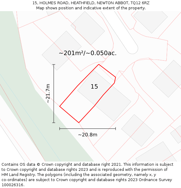 15, HOLMES ROAD, HEATHFIELD, NEWTON ABBOT, TQ12 6RZ: Plot and title map