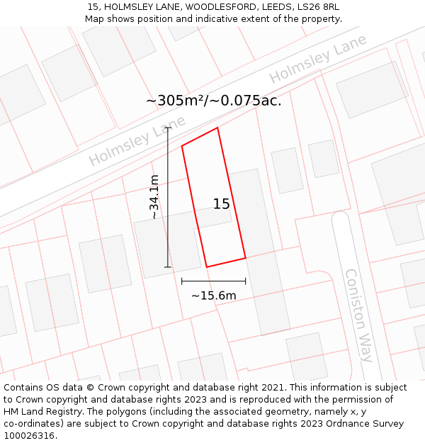 15, HOLMSLEY LANE, WOODLESFORD, LEEDS, LS26 8RL: Plot and title map