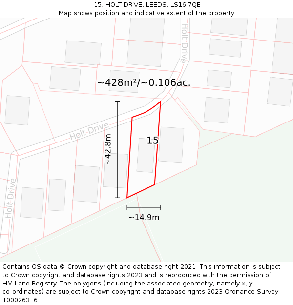 15, HOLT DRIVE, LEEDS, LS16 7QE: Plot and title map