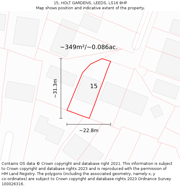 15, HOLT GARDENS, LEEDS, LS16 8HP: Plot and title map