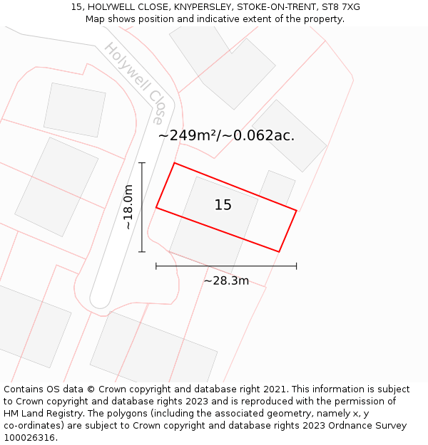 15, HOLYWELL CLOSE, KNYPERSLEY, STOKE-ON-TRENT, ST8 7XG: Plot and title map