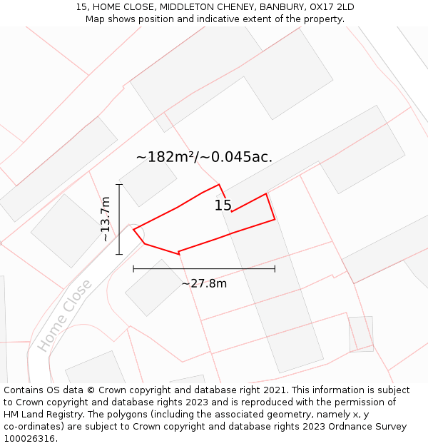 15, HOME CLOSE, MIDDLETON CHENEY, BANBURY, OX17 2LD: Plot and title map
