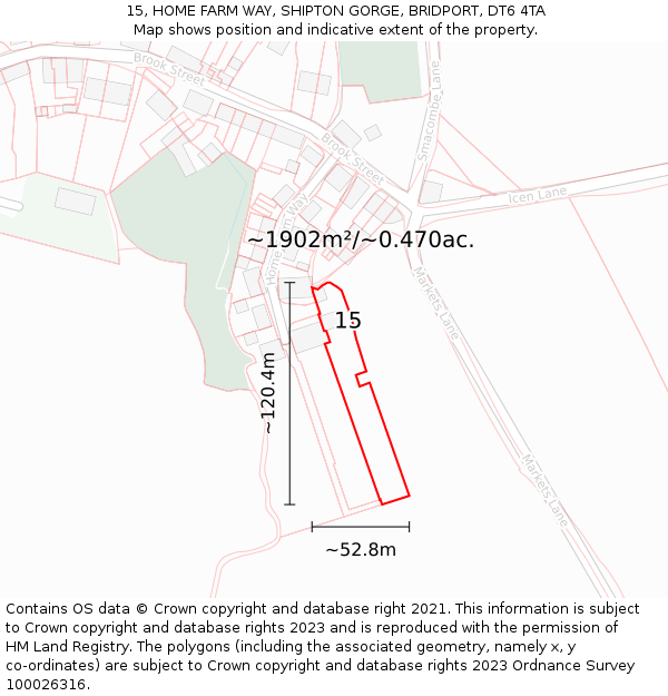 15, HOME FARM WAY, SHIPTON GORGE, BRIDPORT, DT6 4TA: Plot and title map