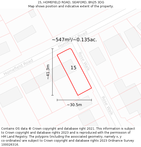 15, HOMEFIELD ROAD, SEAFORD, BN25 3DG: Plot and title map