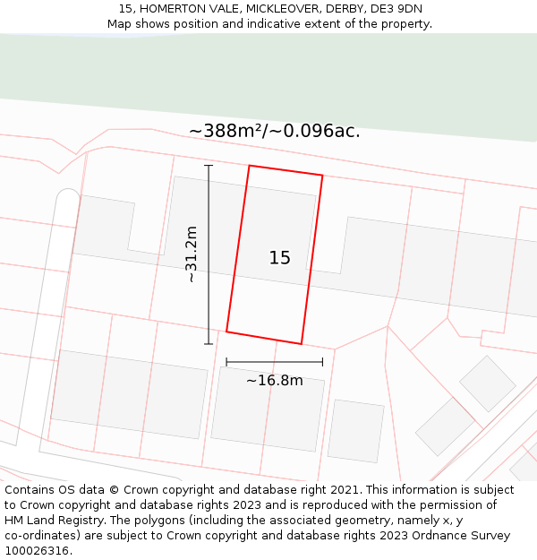 15, HOMERTON VALE, MICKLEOVER, DERBY, DE3 9DN: Plot and title map