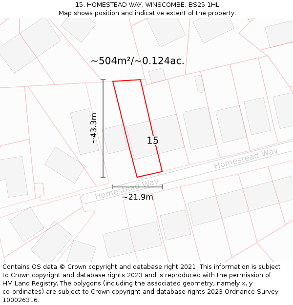 15, HOMESTEAD WAY, WINSCOMBE, BS25 1HL: Plot and title map