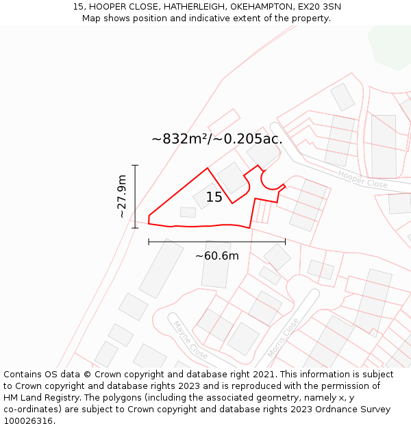 15, HOOPER CLOSE, HATHERLEIGH, OKEHAMPTON, EX20 3SN: Plot and title map