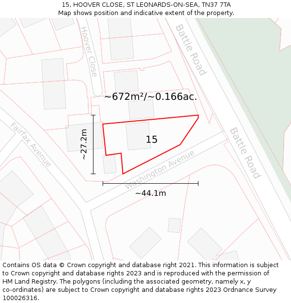 15, HOOVER CLOSE, ST LEONARDS-ON-SEA, TN37 7TA: Plot and title map