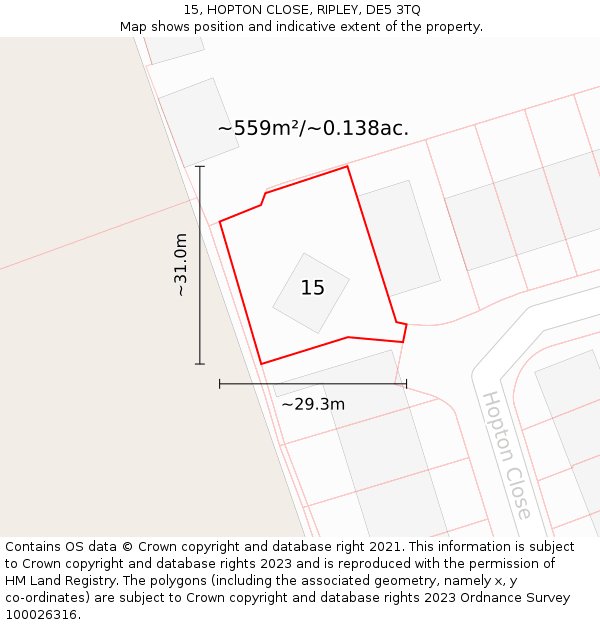 15, HOPTON CLOSE, RIPLEY, DE5 3TQ: Plot and title map
