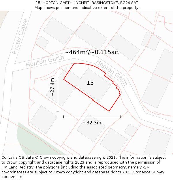 15, HOPTON GARTH, LYCHPIT, BASINGSTOKE, RG24 8AT: Plot and title map